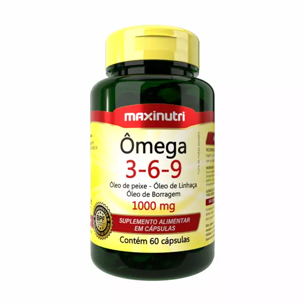 Ômega 3-6-9 Óleos de Peixe  Linhaça  Borragem + Vit. E 60 Cáps - Maxinutri